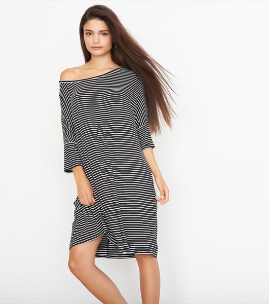striped drop shoulder tshirt dress