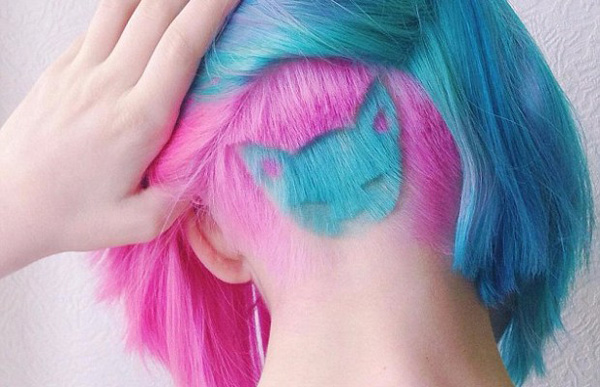 Pink blue dye hair cat design