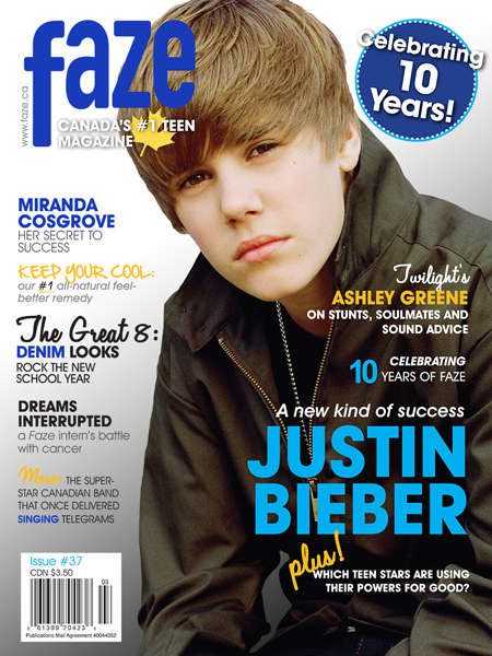 Justin Bieber on cover of Faze Magazine