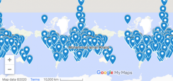 Google map of the world that has thousands of blue tear drop markers 