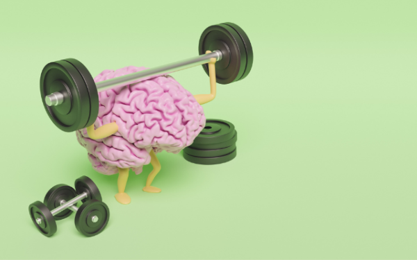 pink brain lifting weights